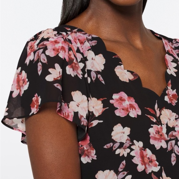 Stitch Fix Fortune + Ivy Naya Scoop Neck Blouse Black Pink Floral Print Size XS - Picture 2 of 8
